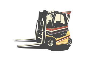 Speeding forklift in racing car style with spoiler. Vector.