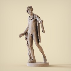 Apollo Belvedere statue, a copy of an antique italian marble statue discovered in the 15th century. 3d illustration of God Apollo sculpture.