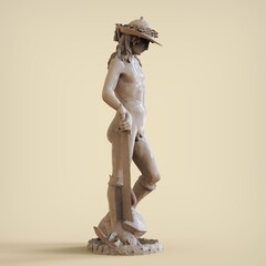 David with the head of goliath sculpture. 3d illustration