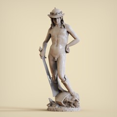 David with the head of goliath sculpture. 3d illustration