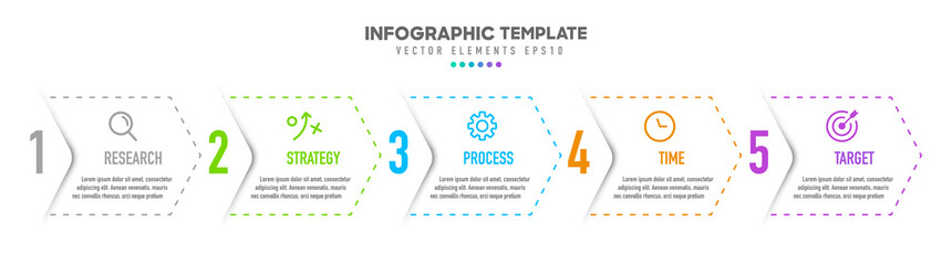 Timeline infographic design with 5 options or steps. Infographics for business concept. Can be used for presentations workflow layout, banner, process, diagram, flow chart, info graph, annual report.