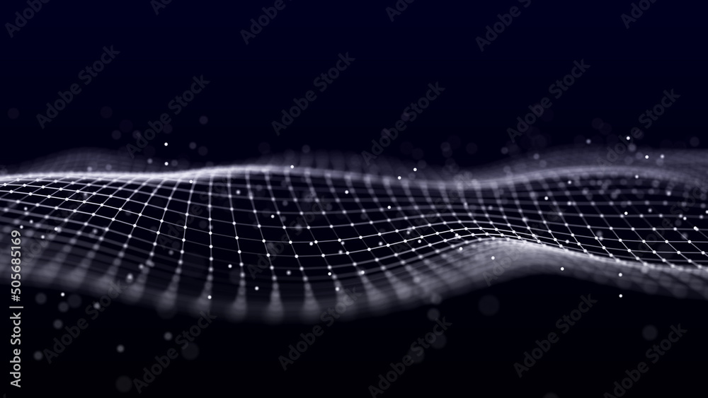 Poster futuristic wave. network connection structure in cyberspace. 3d rendering.
