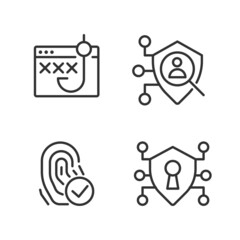 Data security and protection pixel perfect linear icons set. Biometrics technology. Access control. Customizable thin line symbols. Isolated vector outline illustrations. Editable stroke
