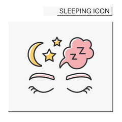 Eyes color icon. Closed eyes. Nighttime. Dreaming. Sleeping concept. Isolated vector illustration