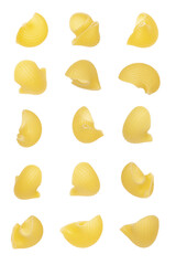 Tasty uncooked pasta on white background. Pile of uncooked pasta.