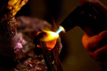 Glowing blue flame from a gas burner