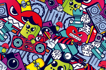 Graffitty Music Vector Art Color Background Doodle Pattern Wallpaper Texture