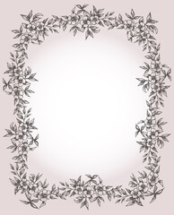 Decorative greeting card with frame from sketches vintage floral twigs
