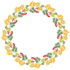 Fototapeta na wymiar Decorative wreath from rowan branches with ripe berries
