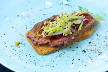 Smoked pork loin toast with strawberry jam
