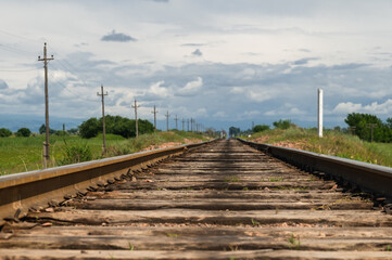 Fototapeta na wymiar Railway rails of stretching into the distance.Selective focus.