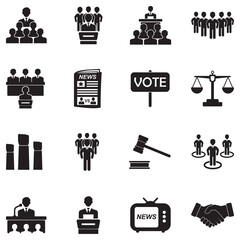 Politician Icons. Black Flat Design. Vector Illustration.