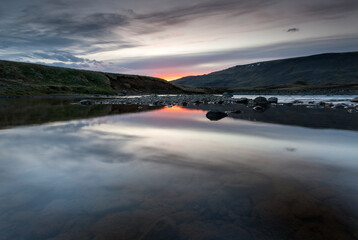 sunset over the lake , Iceland