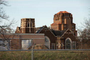 Fototapeta na wymiar Afternoon light shines on the historic downtown center of Gary, Indiana, USA.