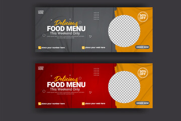 Food online promotion   banner for social media post .Food menu and restaurant social media cover template