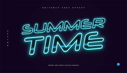 Summer Time Text with Blue Light Neon Effect. Editable Text Style Effect