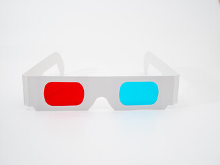 Red and blue paper glasses for viewing 3D movies and images.