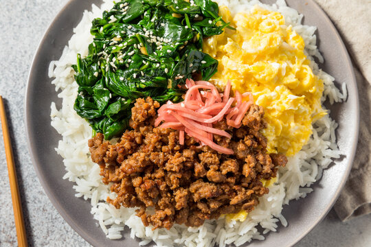 Homemade Japanese Sanshoku Don Chicken Rice Bowl