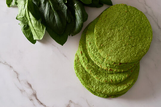 Green tortillas made with spinach, trendy Mexican food.