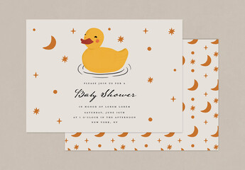 Baby Shower Invitation Card with Duck and Stars