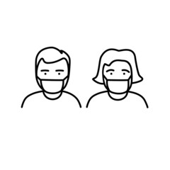 Obraz na płótnie Canvas A man and woman wear a mask to avoid Covid-19 icon vector