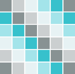 Abstract texture, color combination, pixel effect. Squares in light blue green turquoise and grey colors, variety of shades and nuances, fresh bright neon vibes. Suitable for backgrounds and printing.