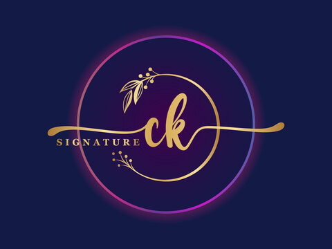 luxury gold signature initial ck logo design isolated leaf and flower