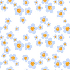 Seamless pattern of blooming summer meadow. Floral background for fashion, wallpaper, print. Lots of daisies in the field. Trendy floral design. Flat simple style.