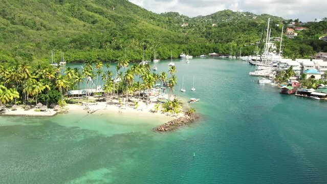 Drone shot from Marigot Bay, full of iconic postcard views. A beautiful spot in St.Lucia, literally paradise on Earth.