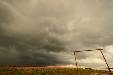 football field with clouds