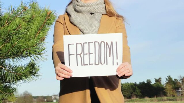 Latvian woman asking for independent rights freedom protesting