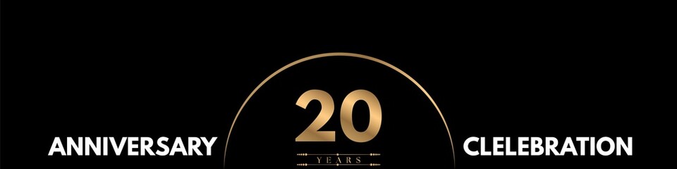 20 years anniversary celebration with elegant number isolated on black background. Vector design for greeting card, birthday party, wedding, event party, ceremony, invitation card. 