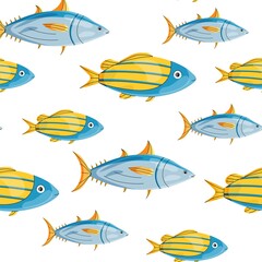 Seamless pattern with fish. Cute sea background for kids