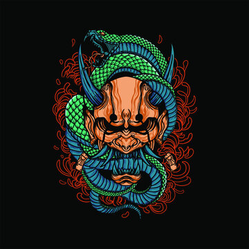 Demon Oni Snake Japanese Streetwear Vector