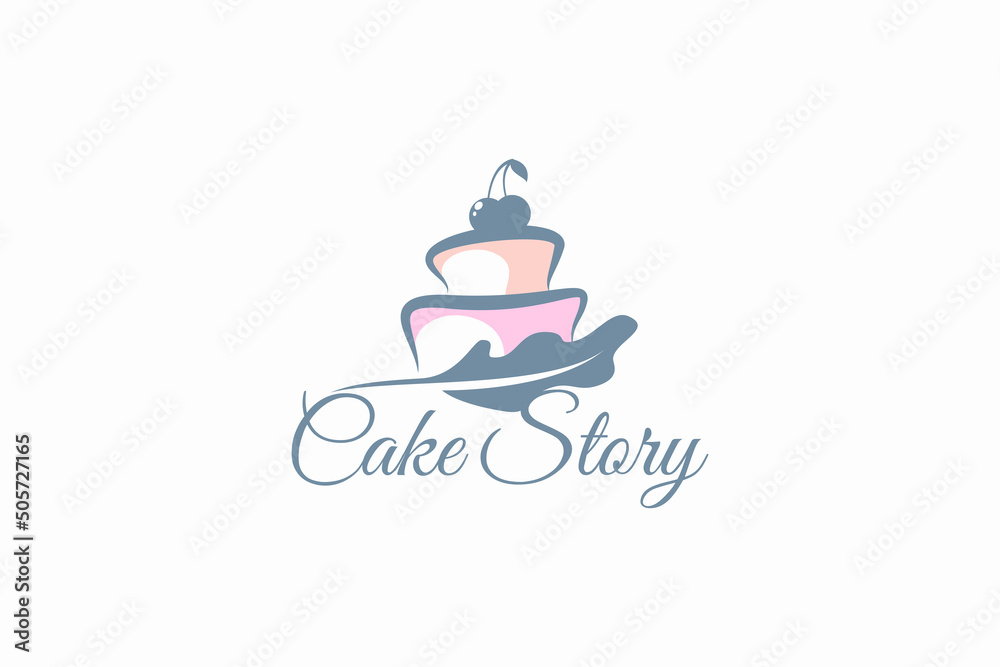 Wall mural cake story logo with a combination of a cake and feather pen.