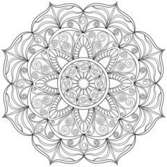 Colouring page, vector. Mandala 19, ethnic pattern, object isolated on white background.