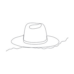 Continuous single drawn one line hat hand-drawn picture silhouette. Line art