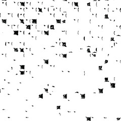 Rough, irregular texture composed of monochrome geometric elements. Overlay distressed grunge background. Abstract vector illustration. Isolated on white background. EPS10