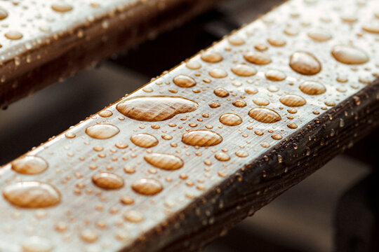 wet wooden planks, background of wood texture with water drops from the rain