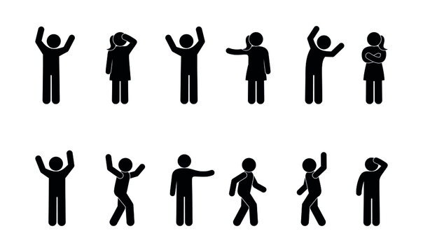 men and women, simple vector icons, stick figure stickman isolated on white