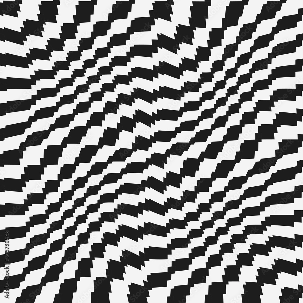 Aufkleber Curved exciting pattern. Checkered black and white dice create a wavy pattern.
