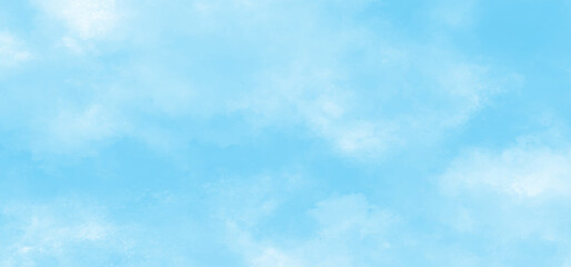 Natural cloudy bright shinny blue sky and white clouds floated in the sky, Abstract painted light blue watercolor background for creative design and any types of design related works.