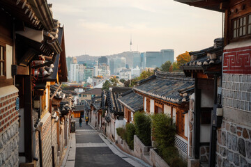 Bukchon Asian Cultural Art Skyline of Seoul, South Korea, taken