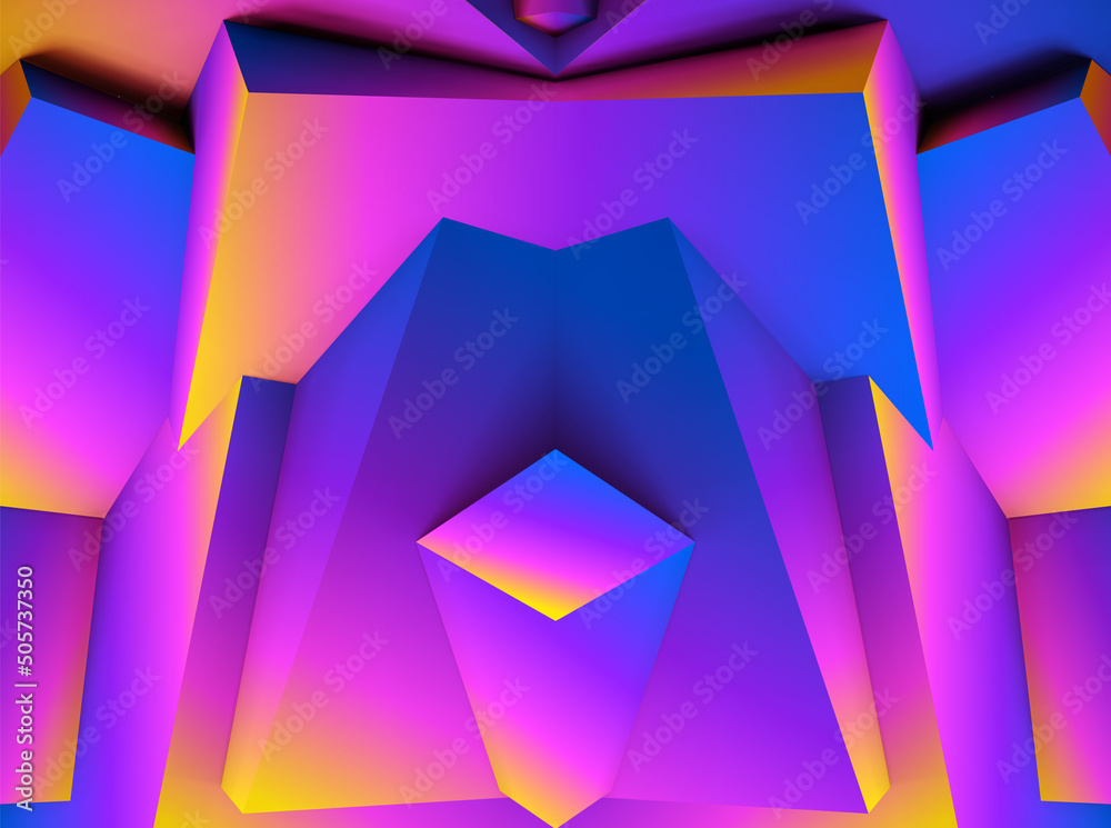 Poster abstract geometric background with colorful 3d shapes or architectural forms for booklet or video co