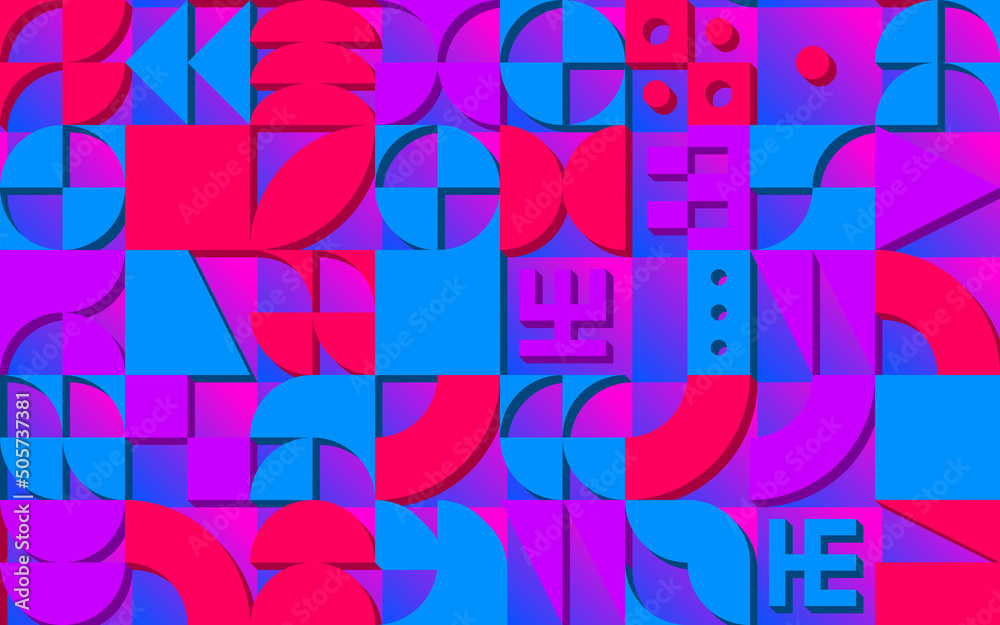 Poster geometric pattern with retro styled vibrant shapes