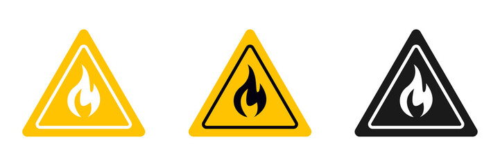 Set of fire icons on a white background. Warning sign. Illustration