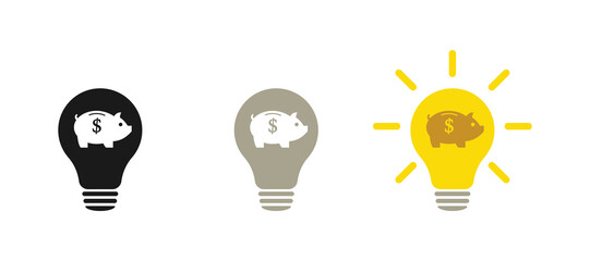 Light bulb with piggy bank. Icon set. Illustration.