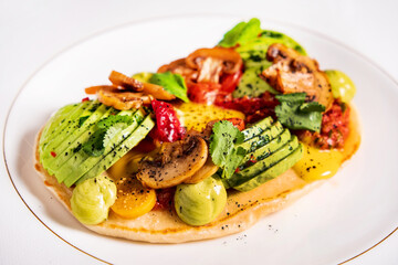 gourmet pancake with vegetables and sauce