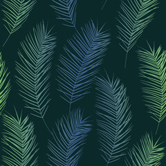 Naklejka na ściany i meble Tropical pattern, palm leaves seamless vector background. Exotic plant jungle print. Leaves of palm tree.