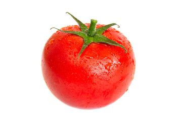 Tomato. Tomato with drops isolated. With clipping path. Full depth of field.